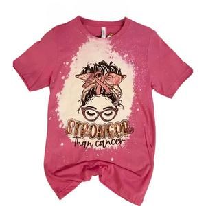 NEW SQUISHY FACES women's messy bun stronger bleached tee top in pink